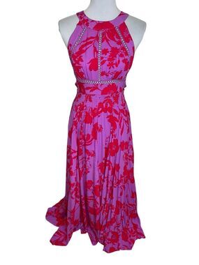 Anthropologie Abel the Label Charlotte Pink Red Floral Print Halter Maxi Dress S